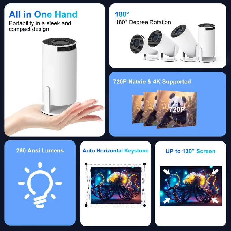 HY300 Pro 4K Projector Android 11 Dual Wifi6 260ANSI Allwinner H713 BT5.0 1080P 1280*720P Home Cinema Outdoor Projector